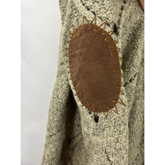 POL Cardigan Sweater M Beige Faux Suede Cable Hood Duster Long Boho Western` - Picture 15 of 16